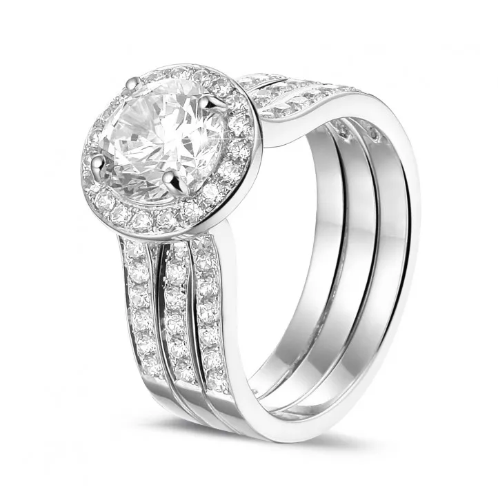 1.50 quilates anillo solitario diamante de platino con diamantes en los lados 