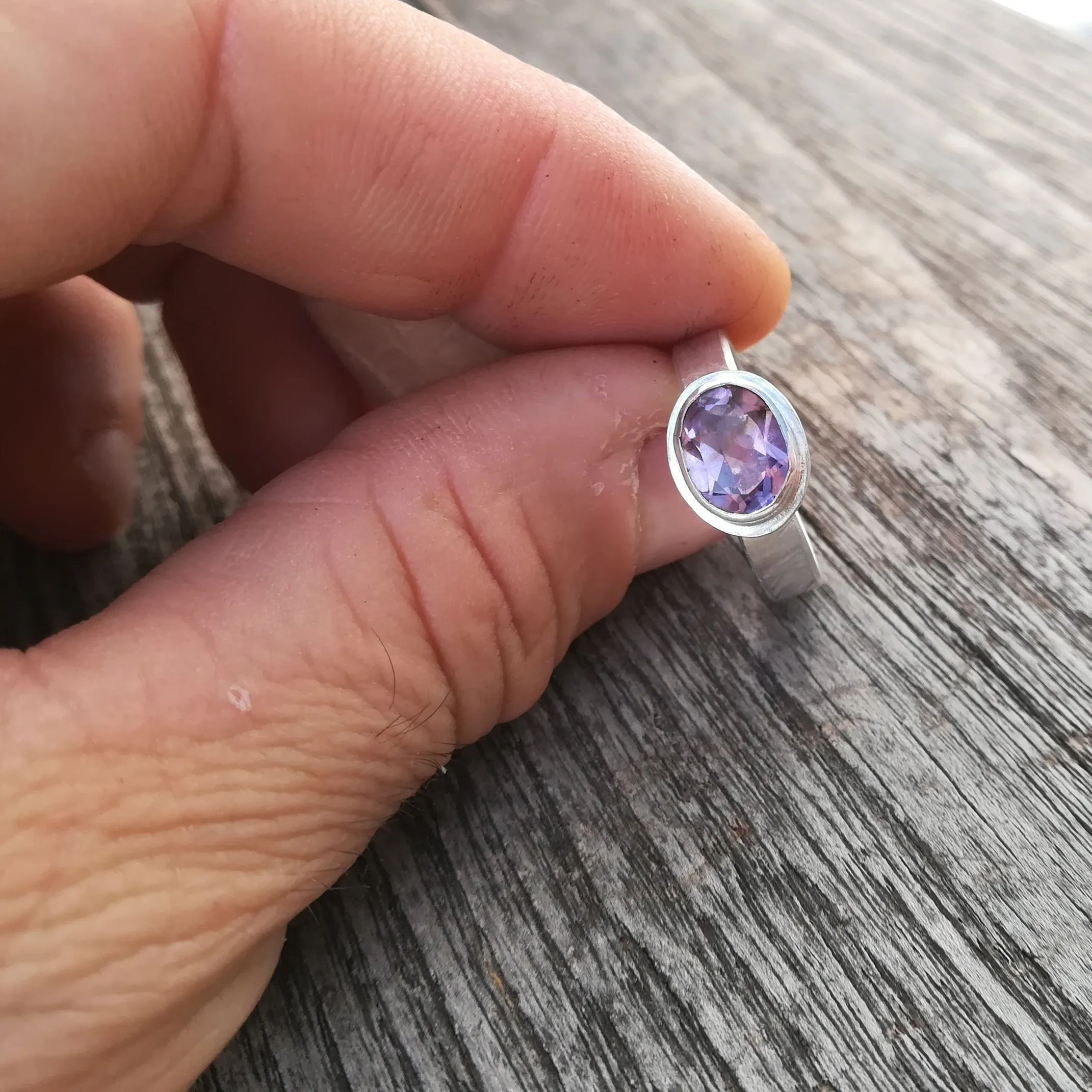 Anillo de Amatista Facetada y  Plata de Ley | Hecho a Mano Talla 19