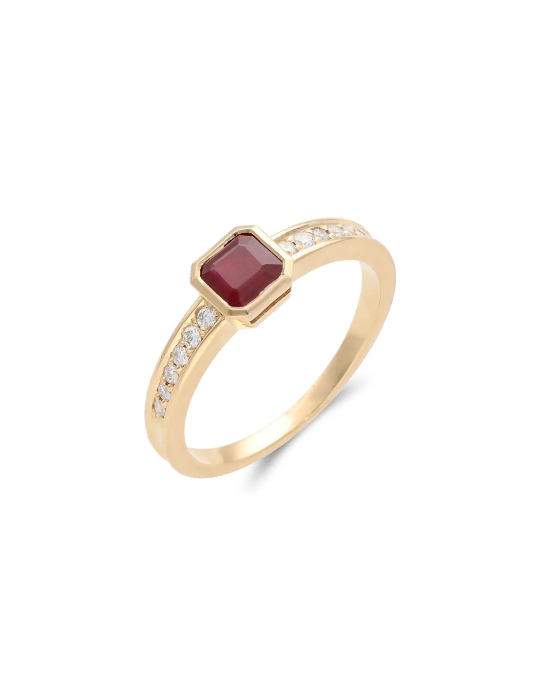 Anillo Oro Amarillo, Rubí Y Diamantes