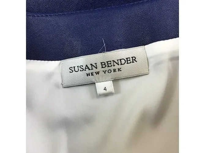 Autre Marque Susan Bender Chaqueta de cuero corta azul sin cuello con cremallera completa 