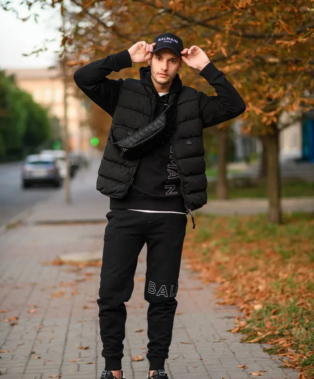 Balmain Black joggers with textured logo