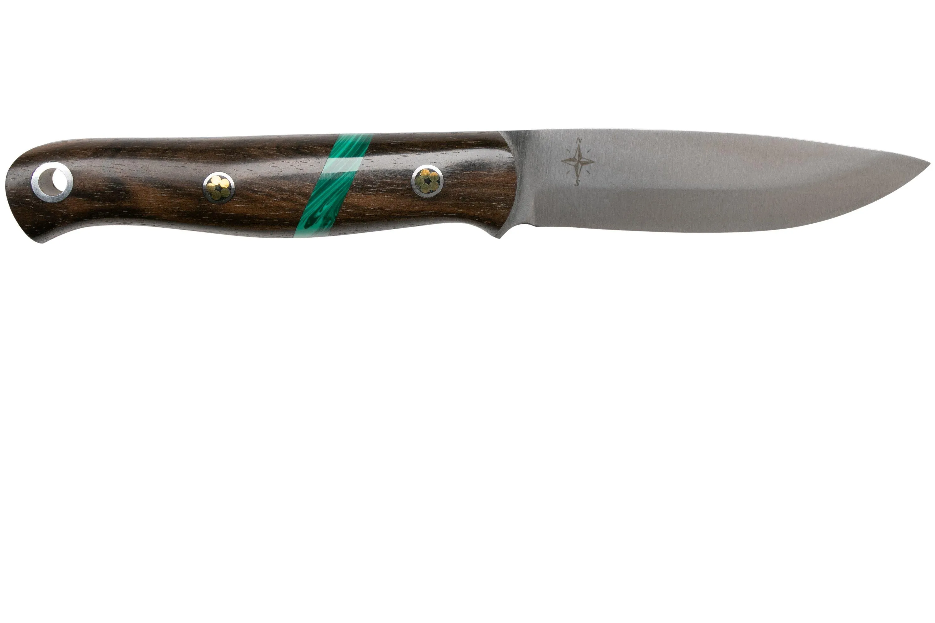 BARK RIVER ULTRALITE BUSHCRAFTER CPM 3V ZERICOTE, JADE MALACHITE SPACER, BLACK LINERS, MOSAIC PINS