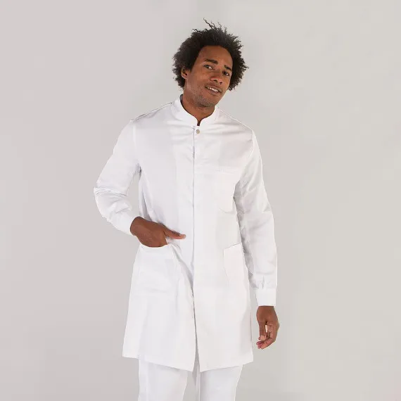 Bata de hombre blanca con cuello mao y bolsillos, tejido SARGA con detalles en COOLMAX ARTUR REDLINE UNIFORMES GARY'S 61610