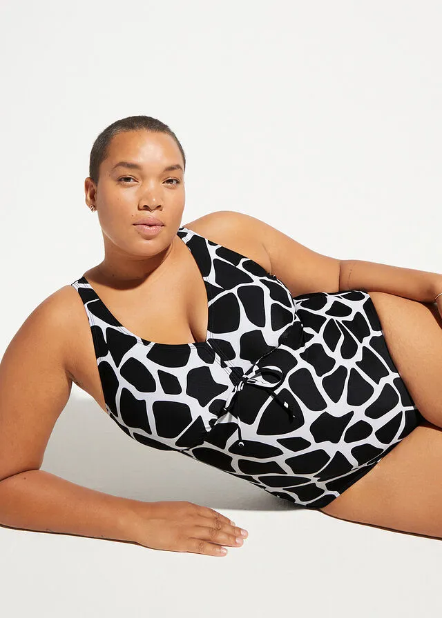 Bañador de poliamida reciclada Negro/turquesa con estampado de serpiente
