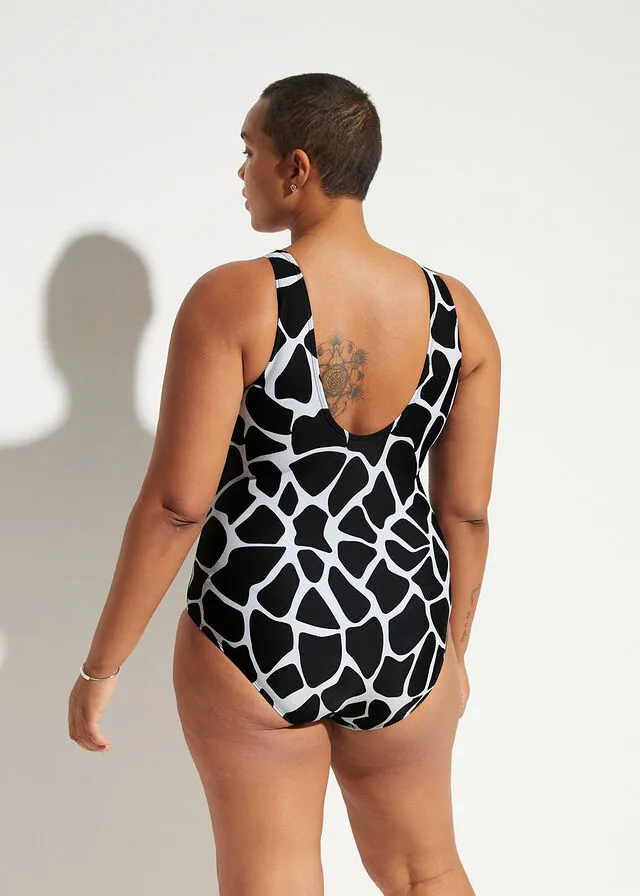 Bañador de poliamida reciclada Negro/turquesa con estampado de serpiente
