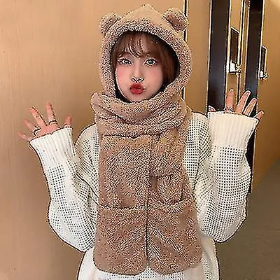 Bear Ear Protection Integrated Hat And Scarf