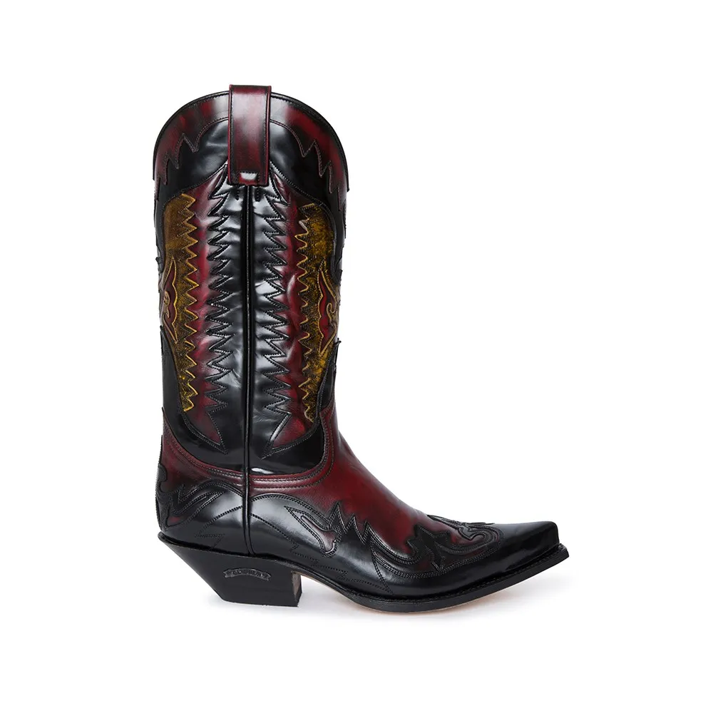 Botas Sendra 3840 Cuervo Western para hombre en cuero negro y rojo