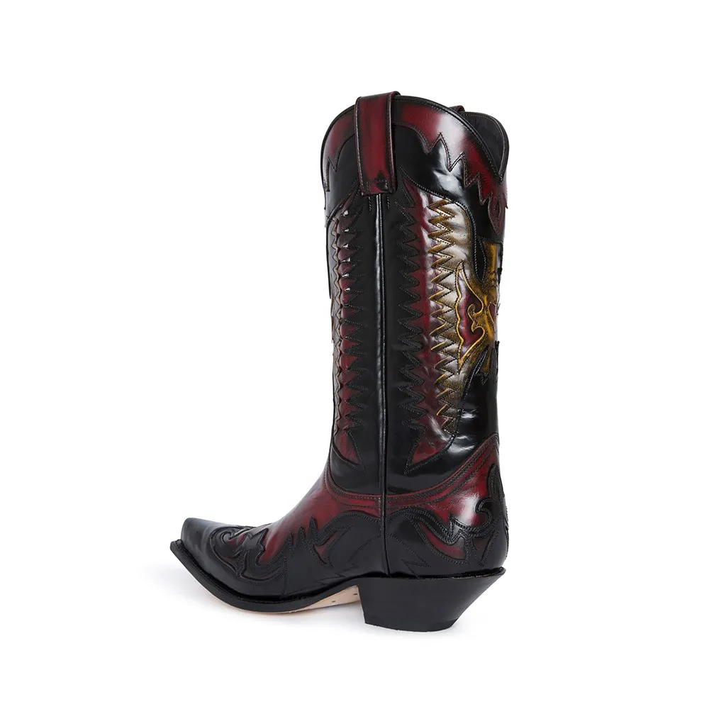 Botas Sendra 3840 Cuervo Western para hombre en cuero negro y rojo