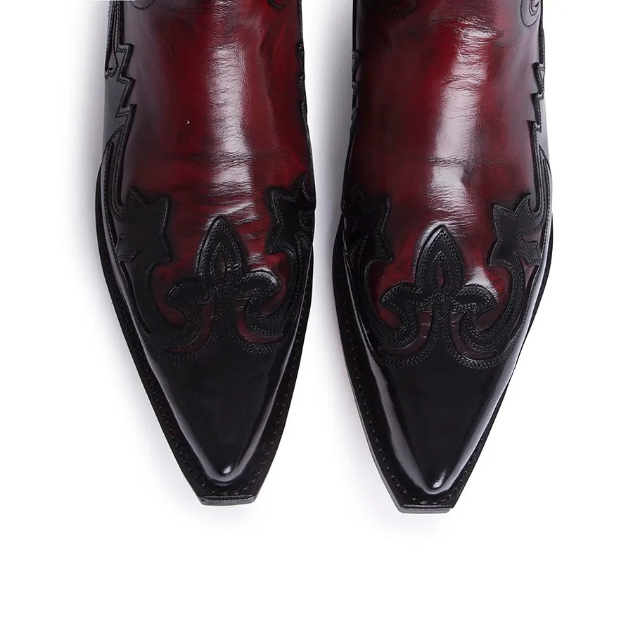 Botas Sendra 3840 Cuervo Western para hombre en cuero negro y rojo