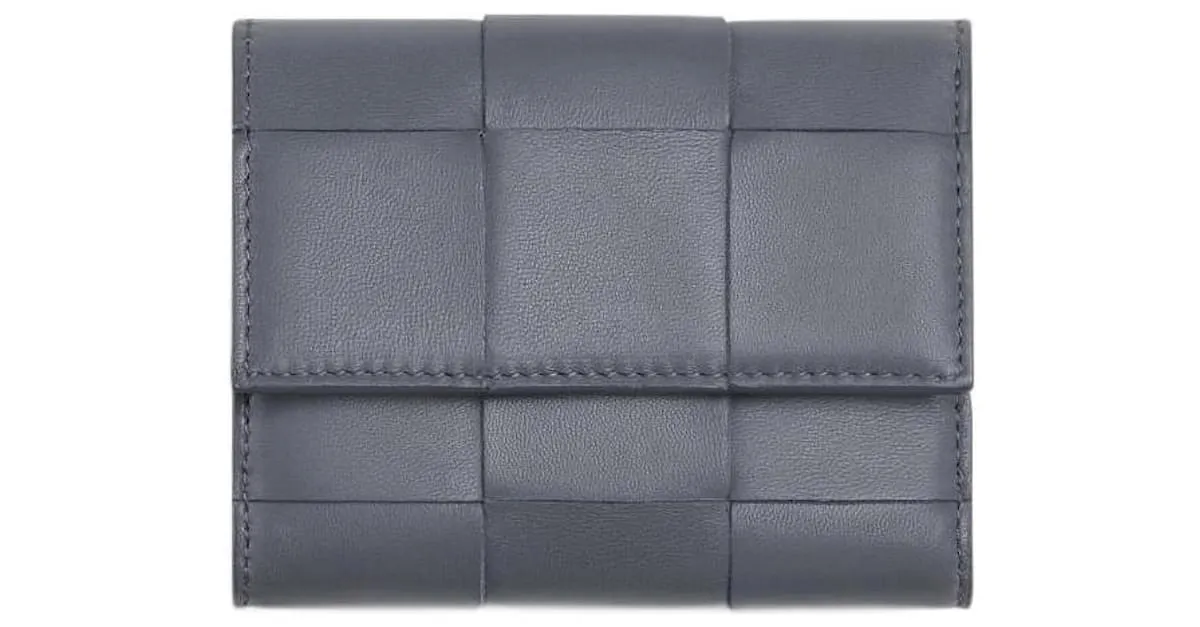 Bottega Veneta Cartera gris con tres pliegues y cremallera alrededor del casete 