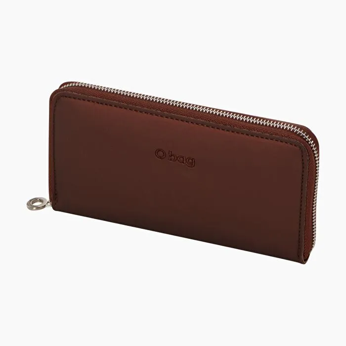 Cartera piel sintética y tejido de goma con cremallera marrón oscuro metal O wally