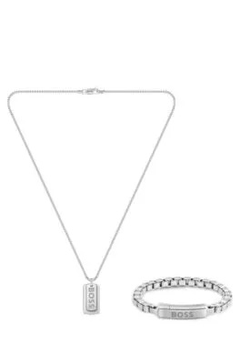 Collar con logo y pulsera a juego en caja de regalo