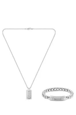 Collar con logo y pulsera a juego en caja de regalo