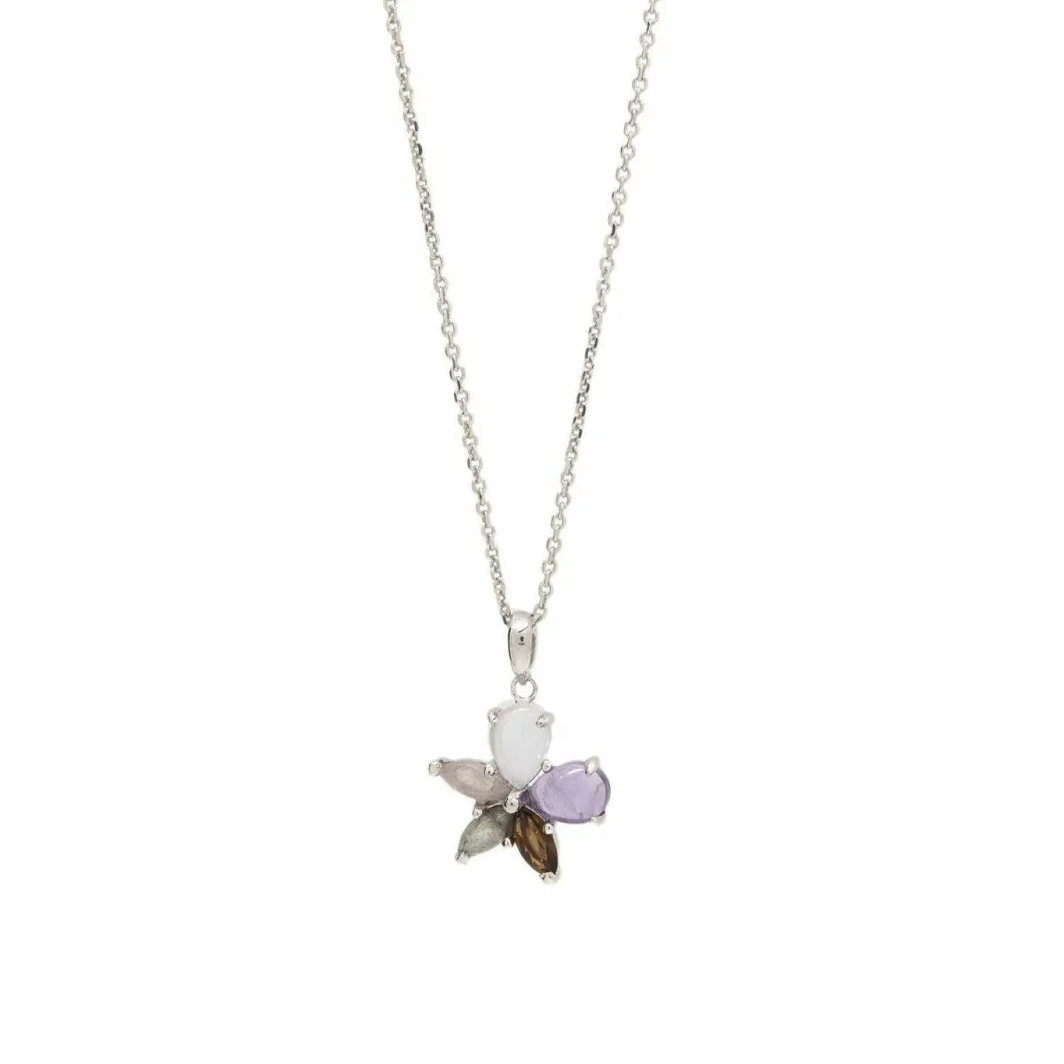 Collares con piedras en plata diseo floral tono amatista