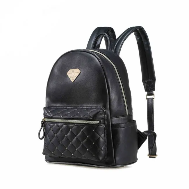 Diamond Grid Casual Simple Solid PU College Backpack School Bag