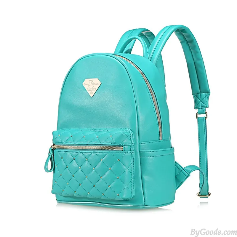Diamond Grid Casual Simple Solid PU College Backpack School Bag