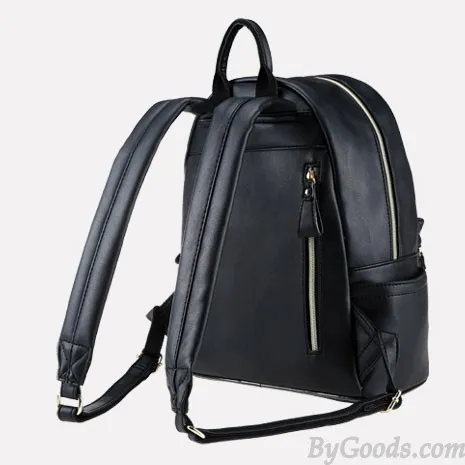 Diamond Grid Casual Simple Solid PU College Backpack School Bag