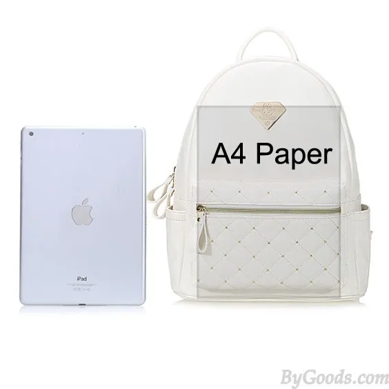 Diamond Grid Casual Simple Solid PU College Backpack School Bag