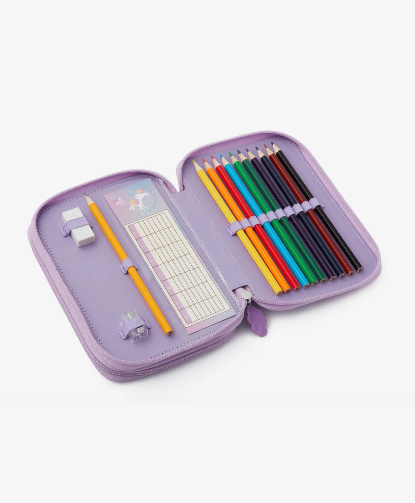 Estuche morado con equipamiento