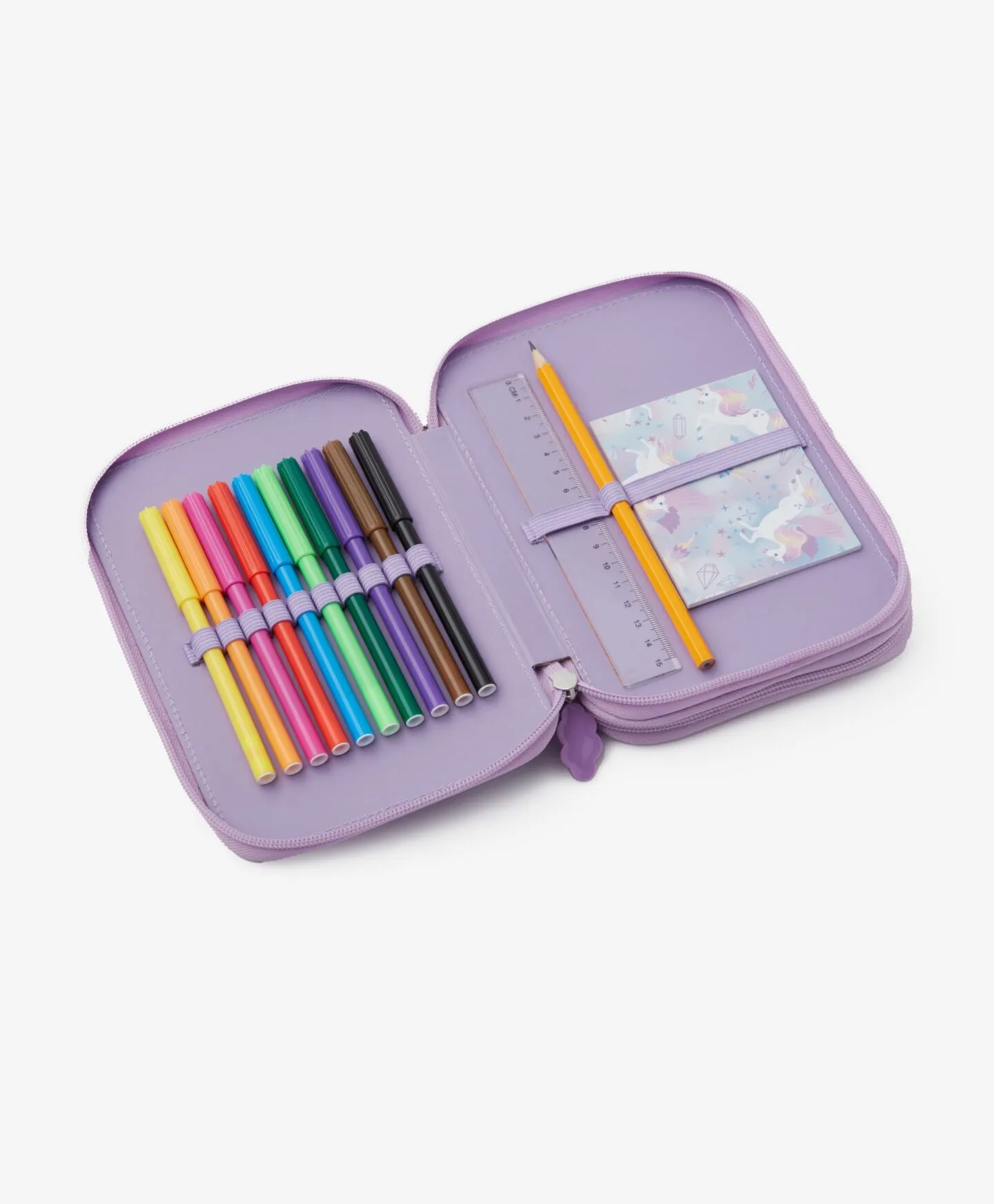 Estuche morado con equipamiento