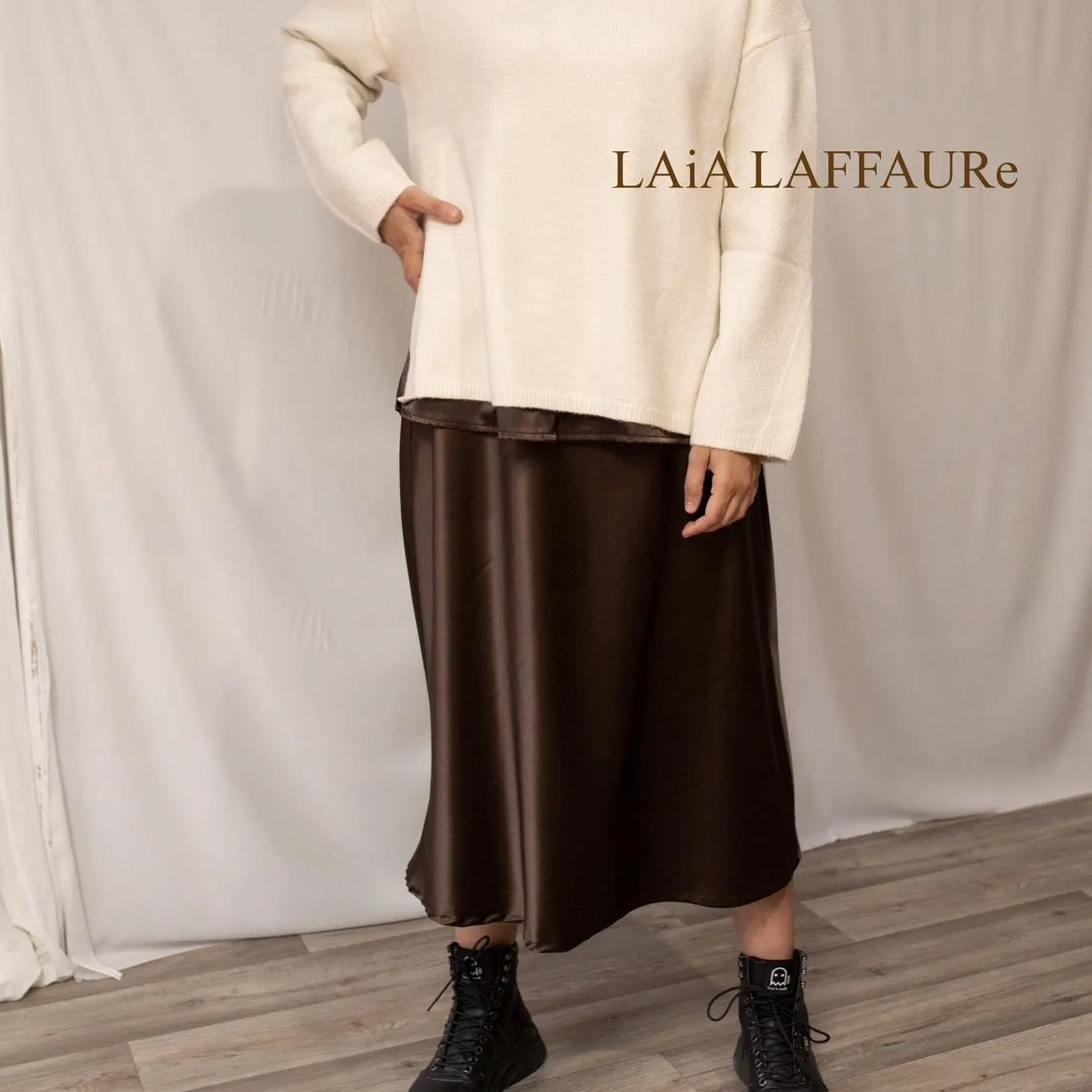 Falda satinada Laia Laffaure Marron