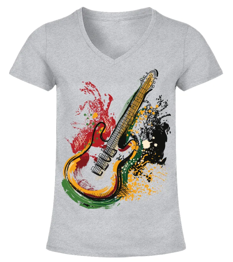 Guitar watercolor Camiseta cuello pico Mujer