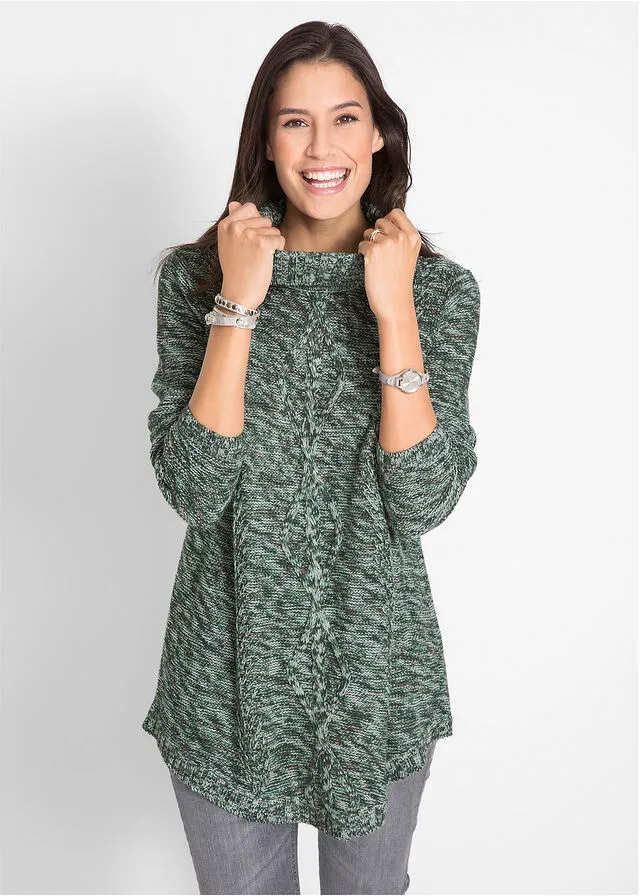 Jersey tipo poncho de manga larga verde intenso moteado