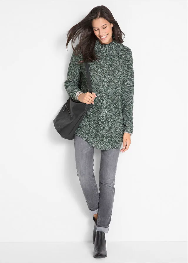 Jersey tipo poncho de manga larga verde intenso moteado