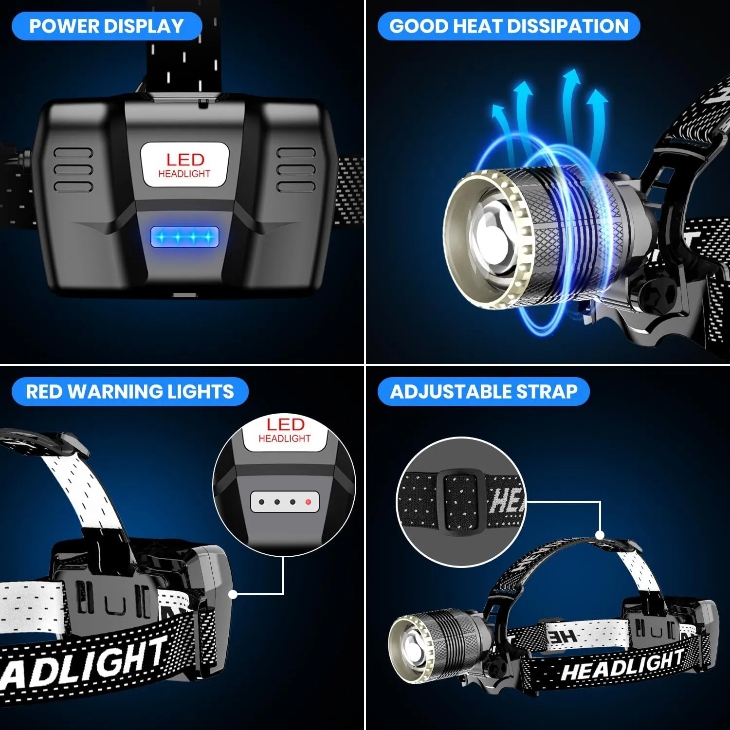 LEKIA LINTERNA FRONTAL LED RECARGABLE USBC  ALTA POTENCIA 90000 LUMENS 4 MODOS LINTERNA CABEZA RECARGABLE CON SENSOR  BATERíA D