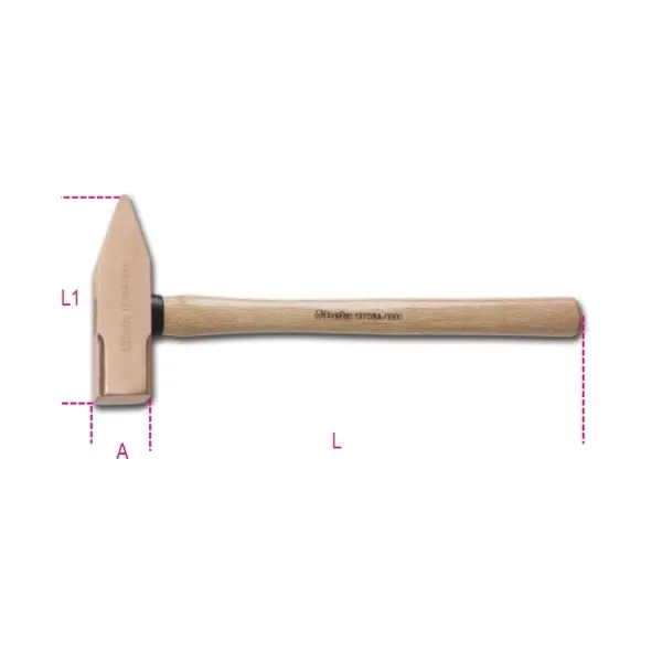 Martillo de mecánico tipo alemán, mango de madera, antichispa