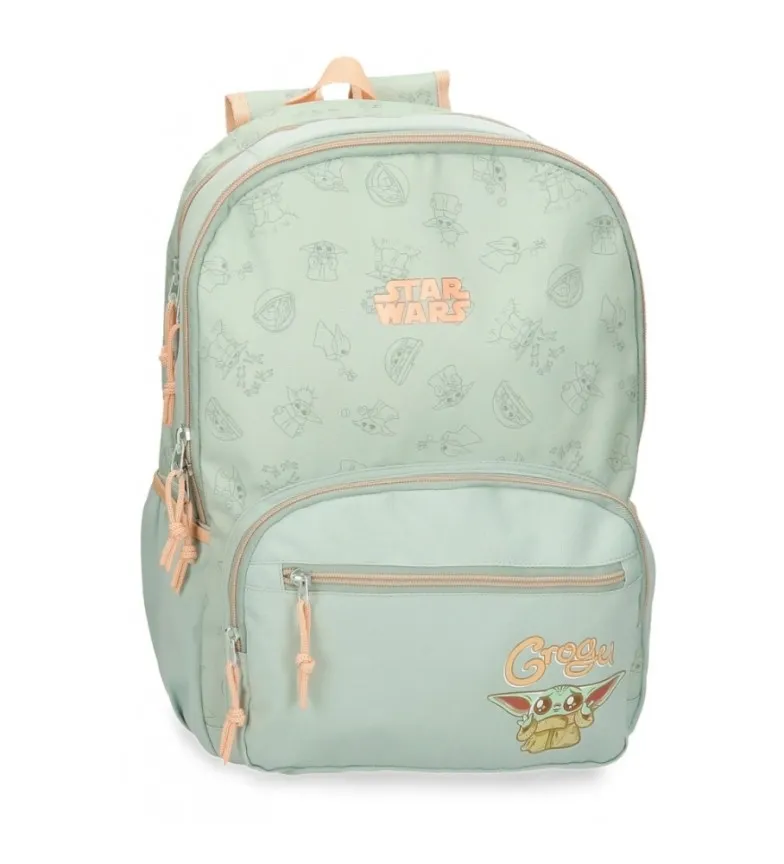 Mochila escolar Grogu doble compartimento verde