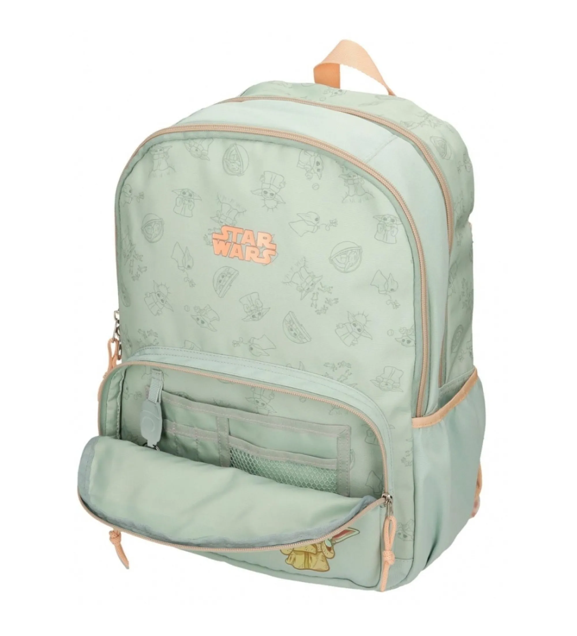 Mochila escolar Grogu doble compartimento verde