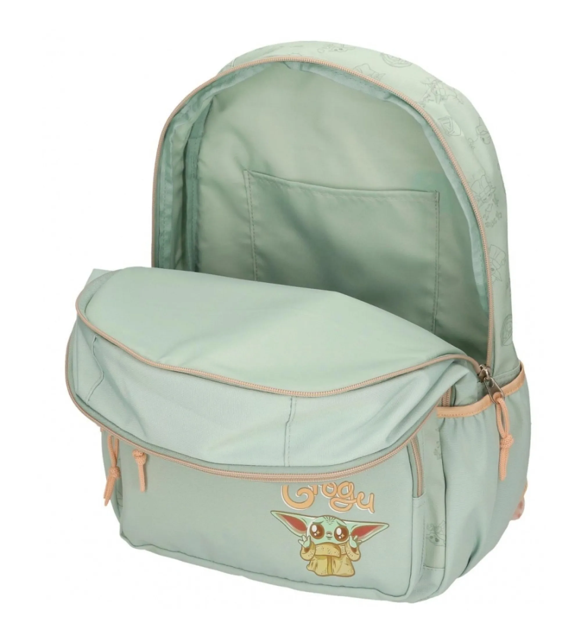 Mochila escolar Grogu doble compartimento verde
