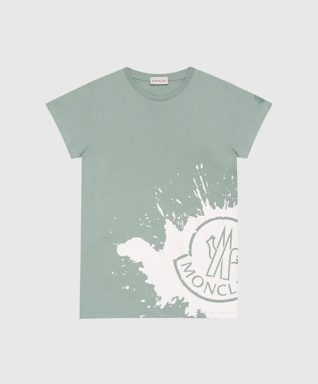 MONCLER ENFANT CHILDREN'S GREEN TSHIRT WITH LOGO PRINT
