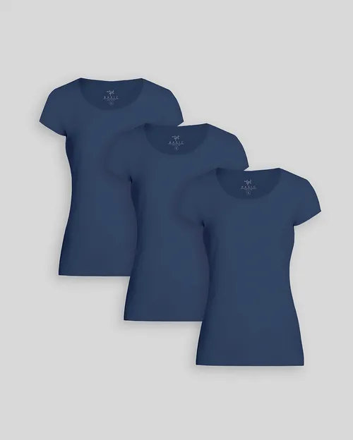Pack de 3 polos Mujer Cuello Redondo Azul Atlantico