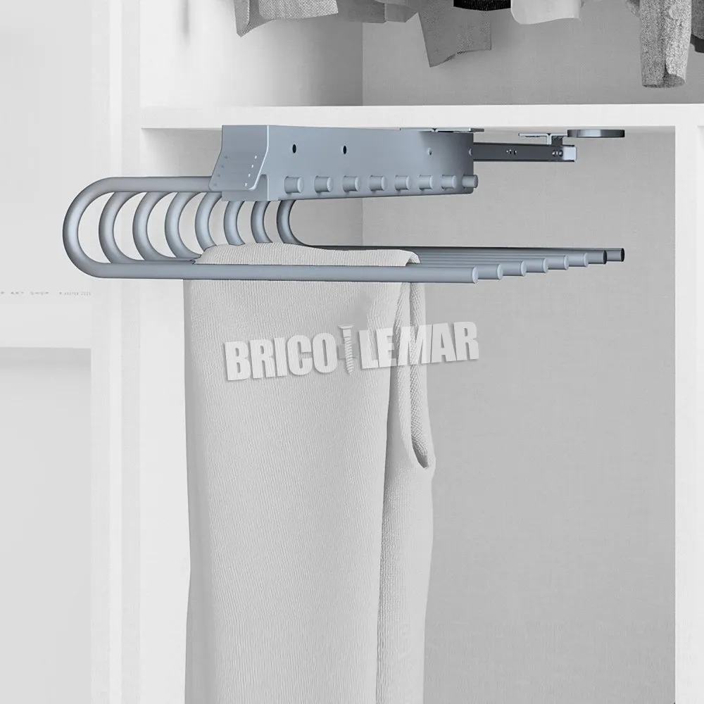 Pantalonero extraíble para armario montaje izquierda acero y plástico gris metalizado Emuca