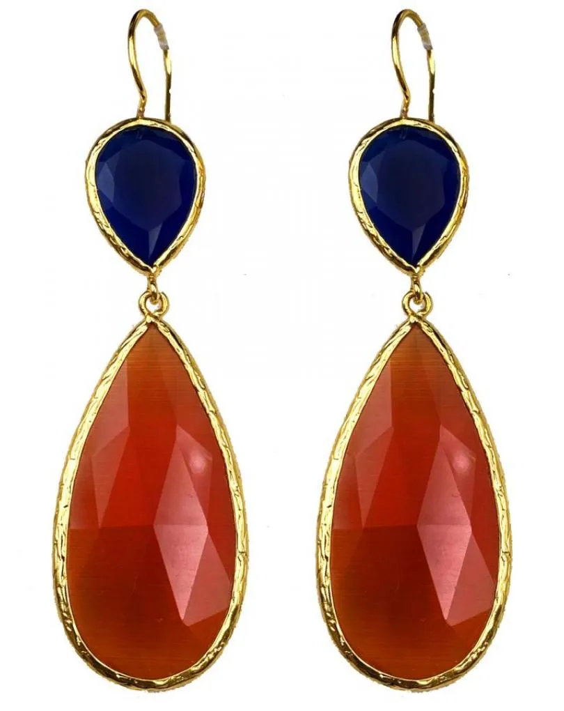 PENDIENTES MUJER LARGOS NARANJAS Y AZULES DE PIEDRA BODAS