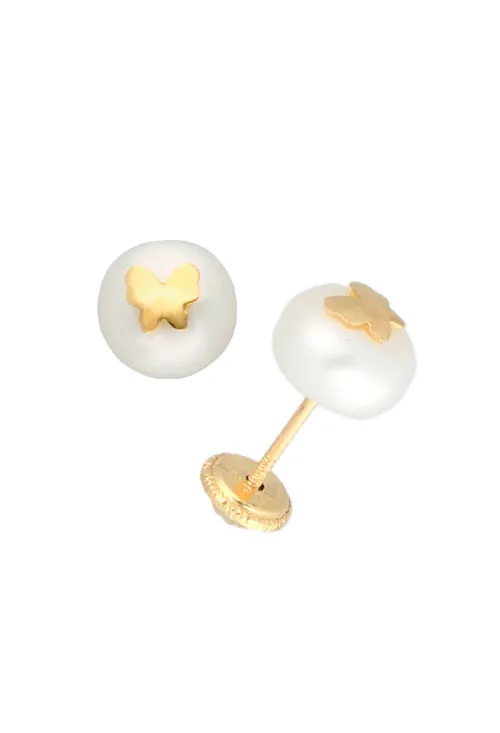 Pendientes perla cultivada y oro amarillo 18K mod mariposa 030_2088