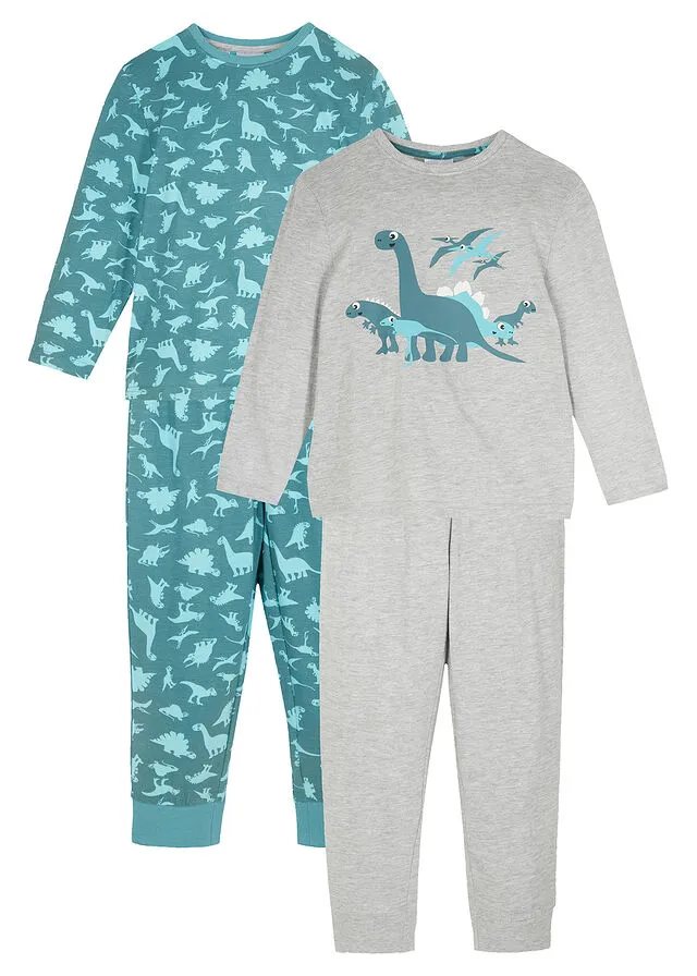 PIJAMA PARA NIñO (CONJUNTO DE 4 PIEZAS) TURQUESA COBALTO MATEGRIS CLARO JASPEADO ESTAMPADO