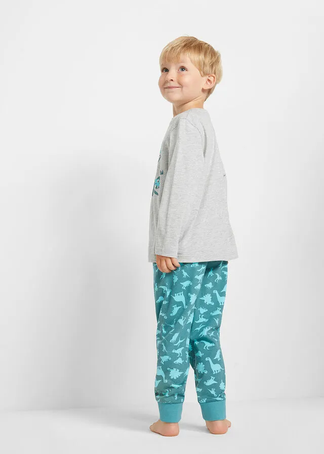 PIJAMA PARA NIñO (CONJUNTO DE 4 PIEZAS) TURQUESA COBALTO MATEGRIS CLARO JASPEADO ESTAMPADO
