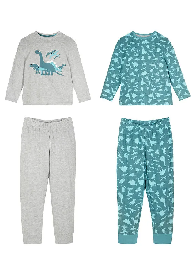 PIJAMA PARA NIñO (CONJUNTO DE 4 PIEZAS) TURQUESA COBALTO MATEGRIS CLARO JASPEADO ESTAMPADO