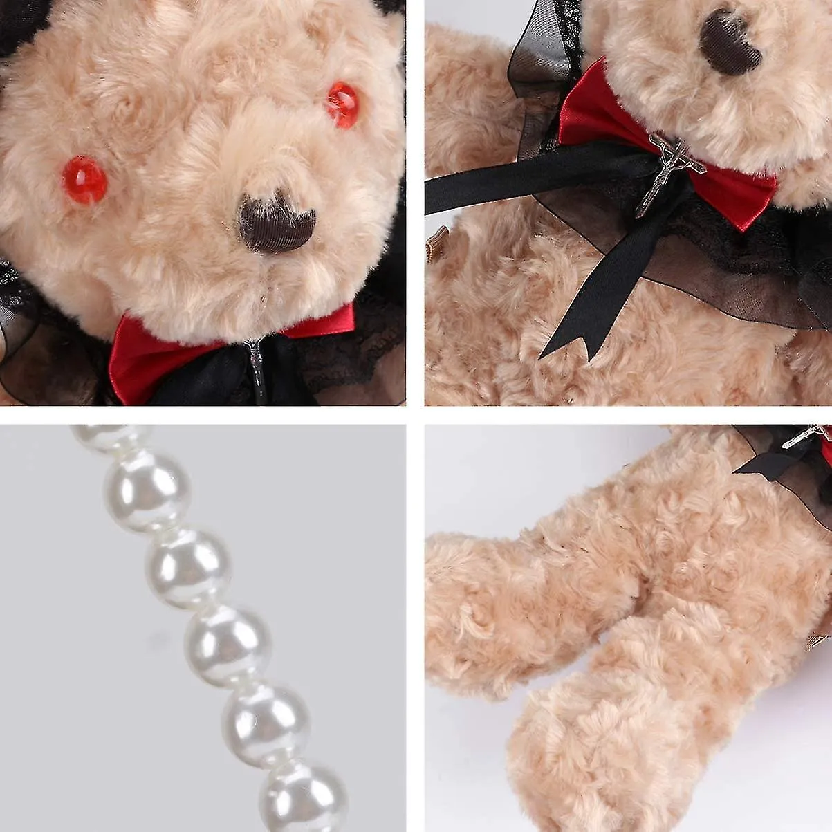 Plush Satchel Bag Gothic Style Bear Shoulder Bag Pearl Chain Decor Lolita Cosplay Purse