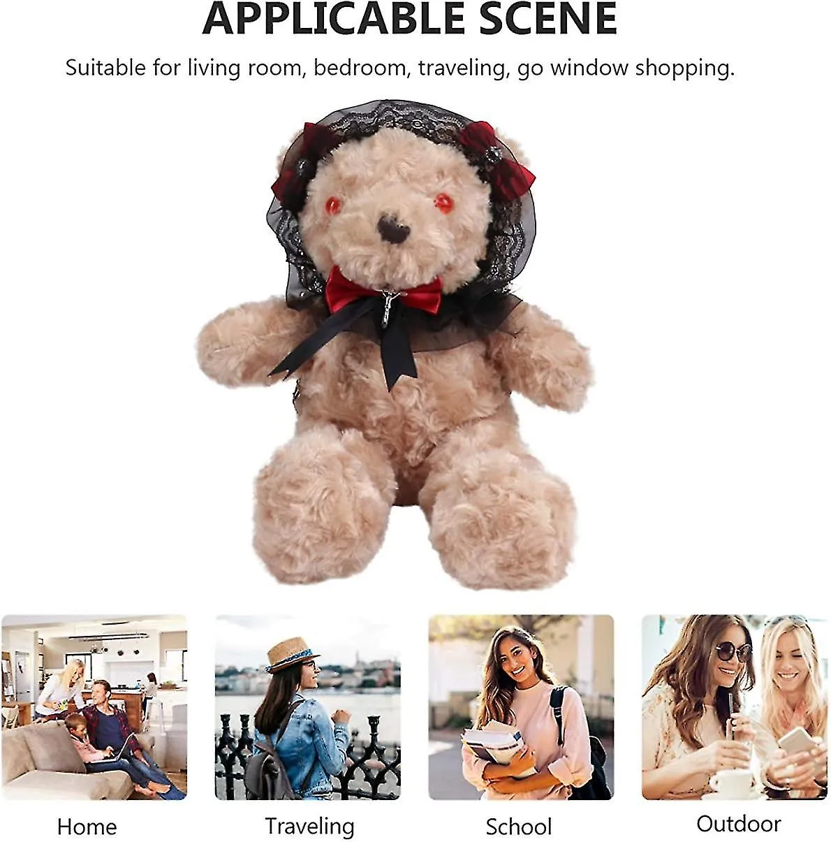 Plush Satchel Bag Gothic Style Bear Shoulder Bag Pearl Chain Decor Lolita Cosplay Purse