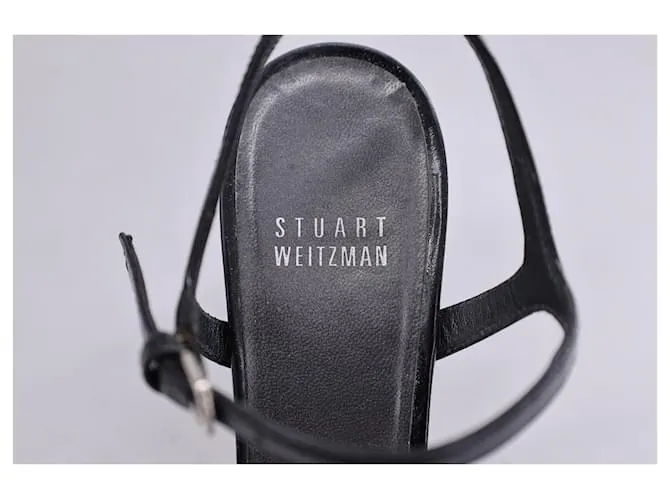 Sandalias de tira en el tobillo Stuart Weitzman en cuero negro brillante 
