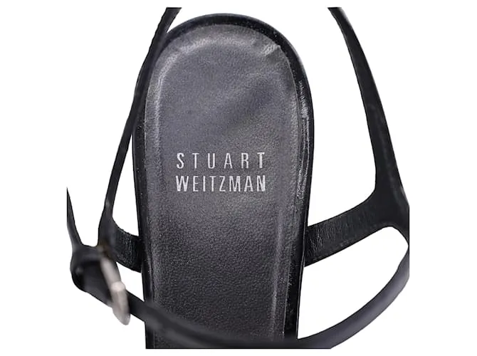 Sandalias de tira en el tobillo Stuart Weitzman en cuero negro brillante 