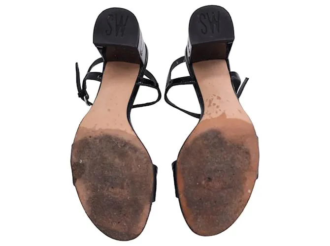 Sandalias de tira en el tobillo Stuart Weitzman en cuero negro brillante 