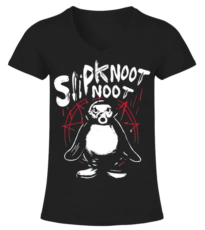 SLIPKNOOT NOOT PENGUIN DEATH METAL GOTH HARD ROCK ESSENTIAL TSHIRT CAMISETA CUELLO PICO MUJER