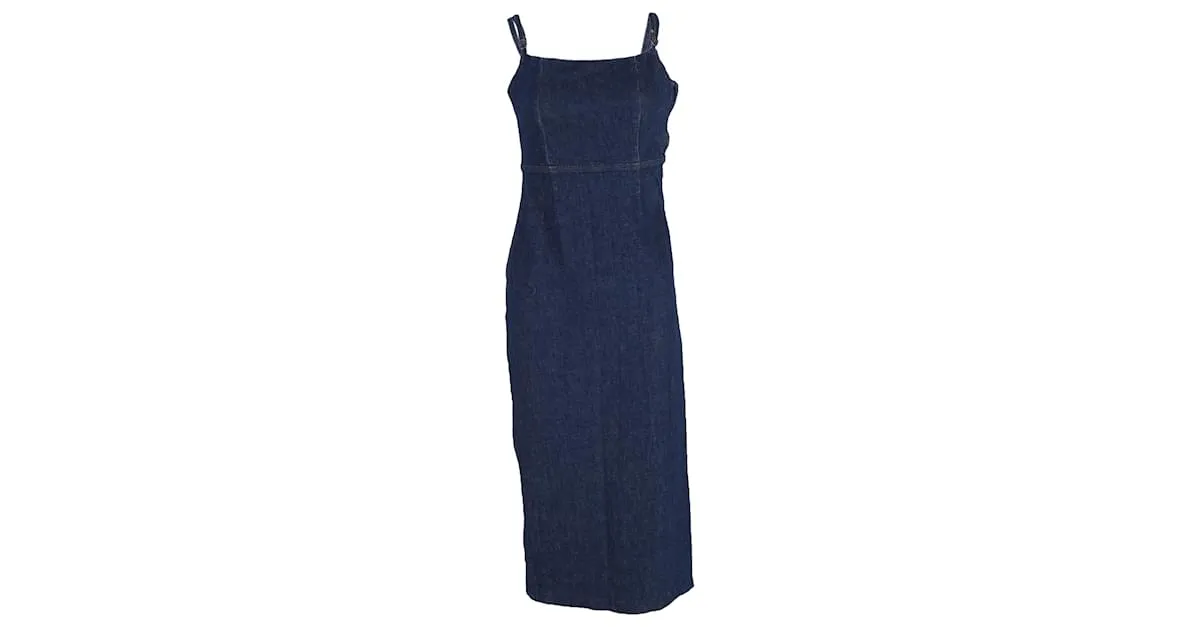 Vestido midi de denim elástico Delphinia de Reformation en algodón azul marino 
