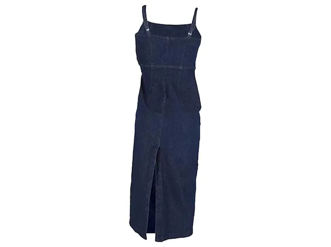 Vestido midi de denim elástico Delphinia de Reformation en algodón azul marino 