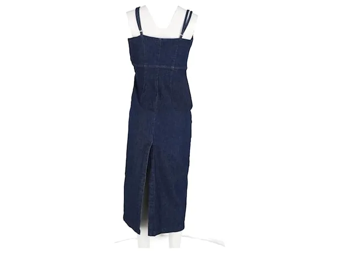 Vestido midi de denim elástico Delphinia de Reformation en algodón azul marino 
